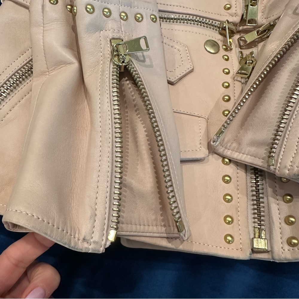 Alexander McQueen Belted Blush Leather Stud Zipper Jacket 40/S - Picture 10 of 14